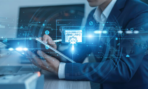 Businessman using tab